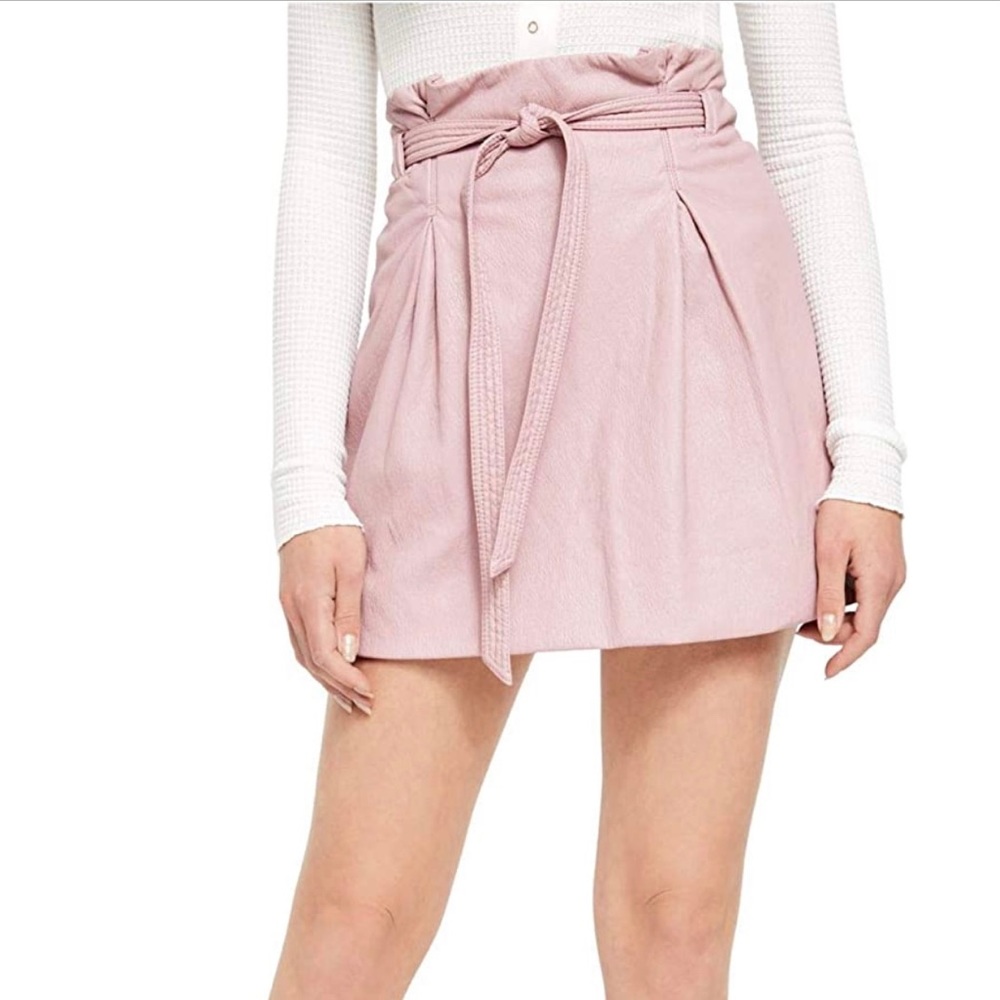 Free People Payton Paperbag Mauve Swoon Pink Vegan Faux Leather Mini Skirt 0 XS